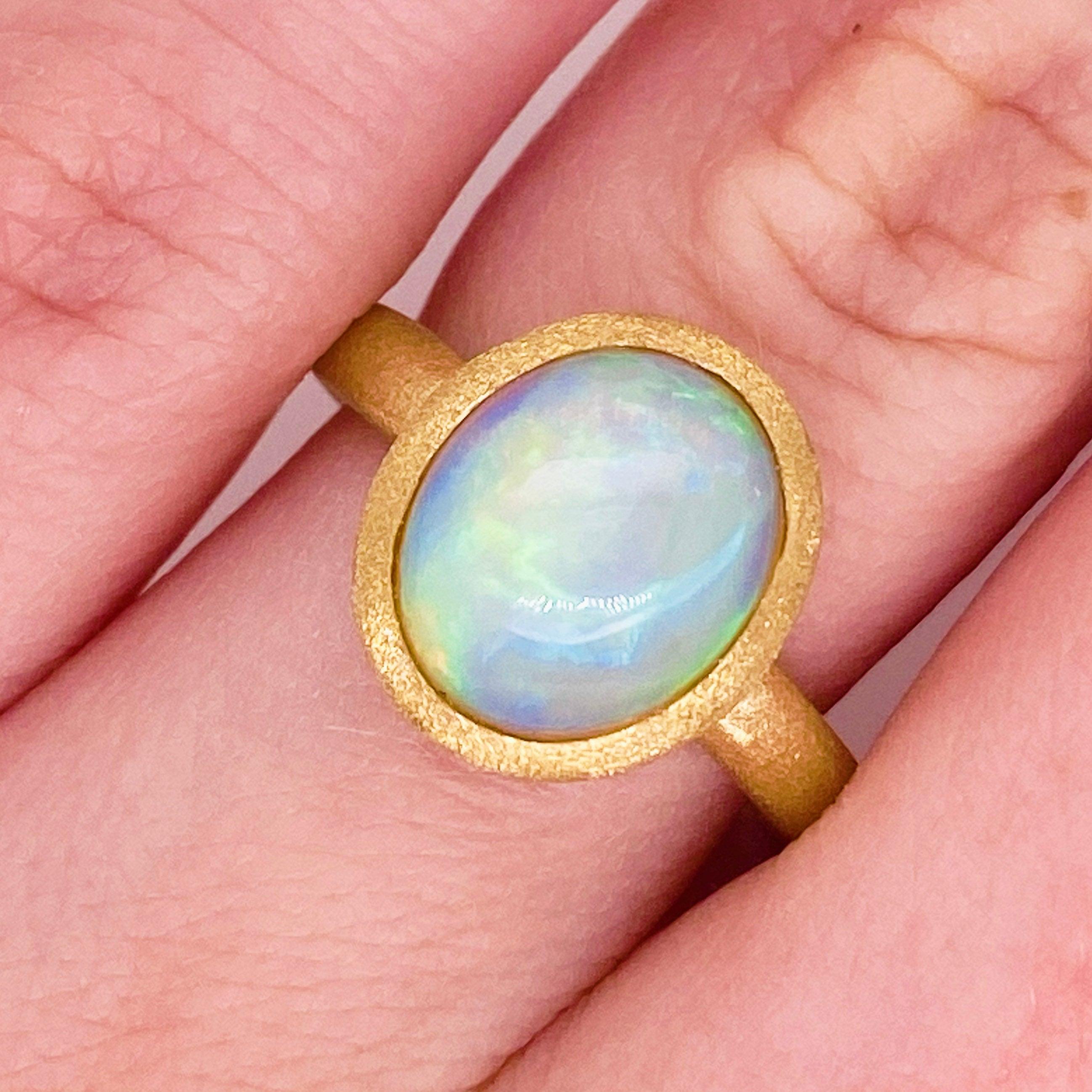 For Sale:  Australian Opal 2.29cts, Brush Finish 18K Yellow Gold, Oval Bezel Solitaire Ring 2