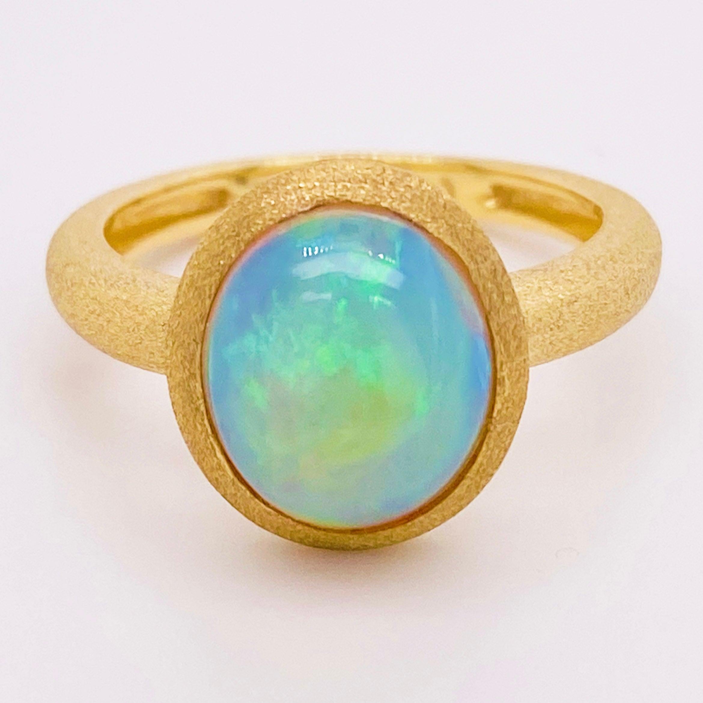 For Sale:  Australian Opal 2.29cts, Brush Finish 18K Yellow Gold, Oval Bezel Solitaire Ring 3