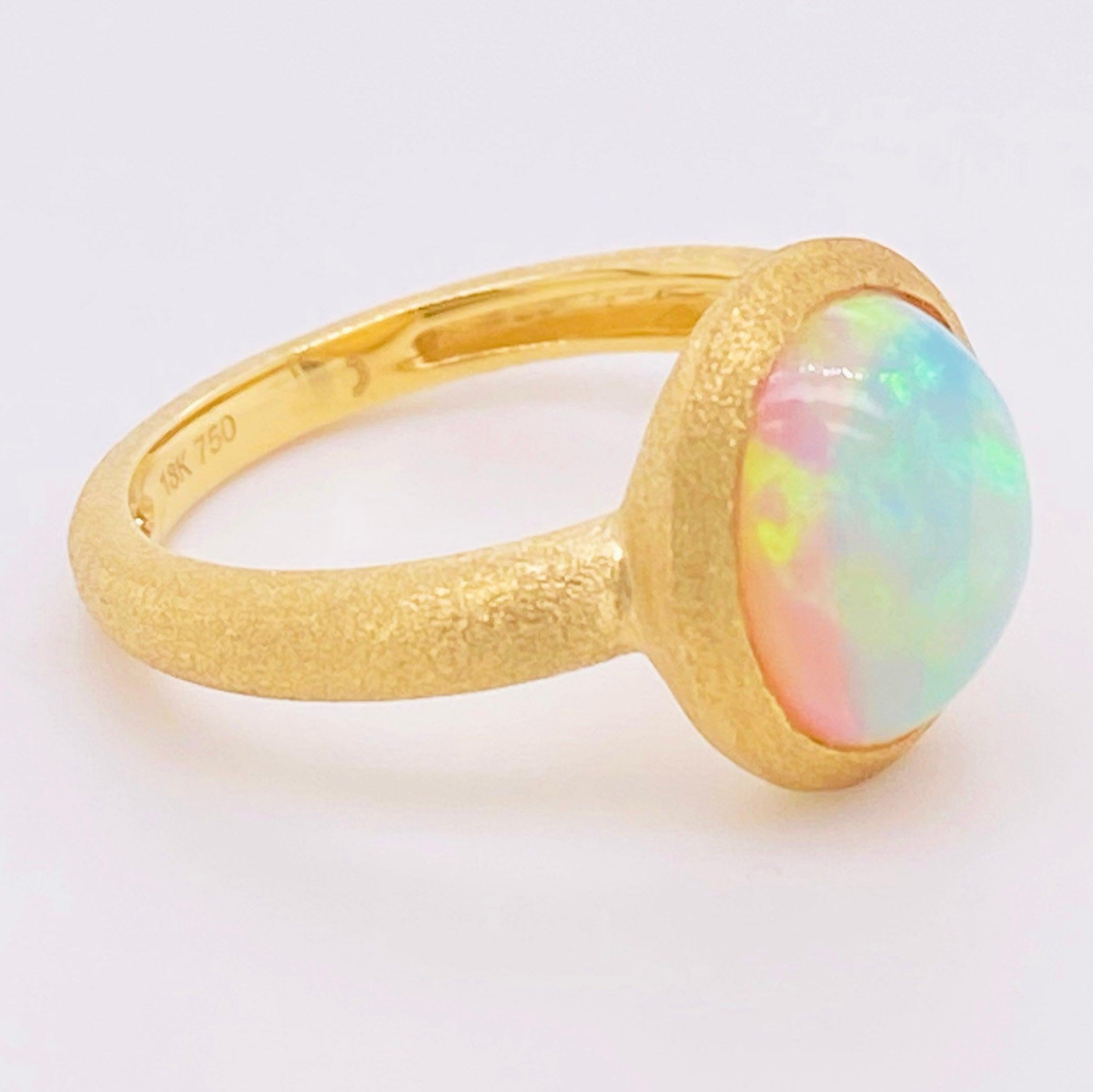 For Sale:  Australian Opal 2.29cts, Brush Finish 18K Yellow Gold, Oval Bezel Solitaire Ring 4