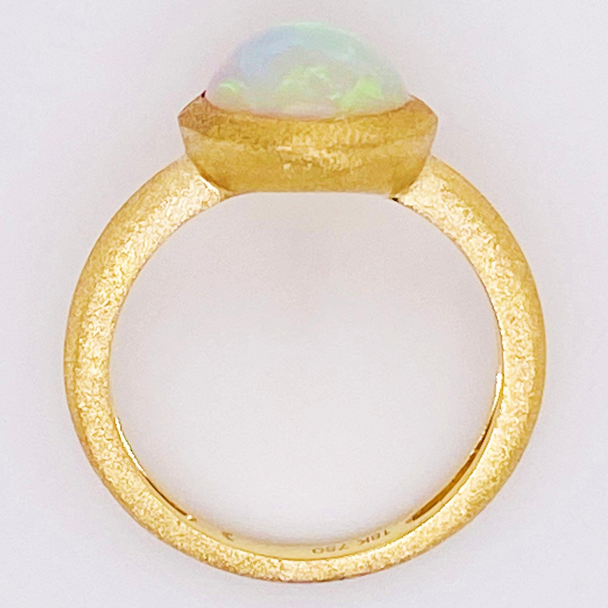 For Sale:  Australian Opal 2.29cts, Brush Finish 18K Yellow Gold, Oval Bezel Solitaire Ring 5