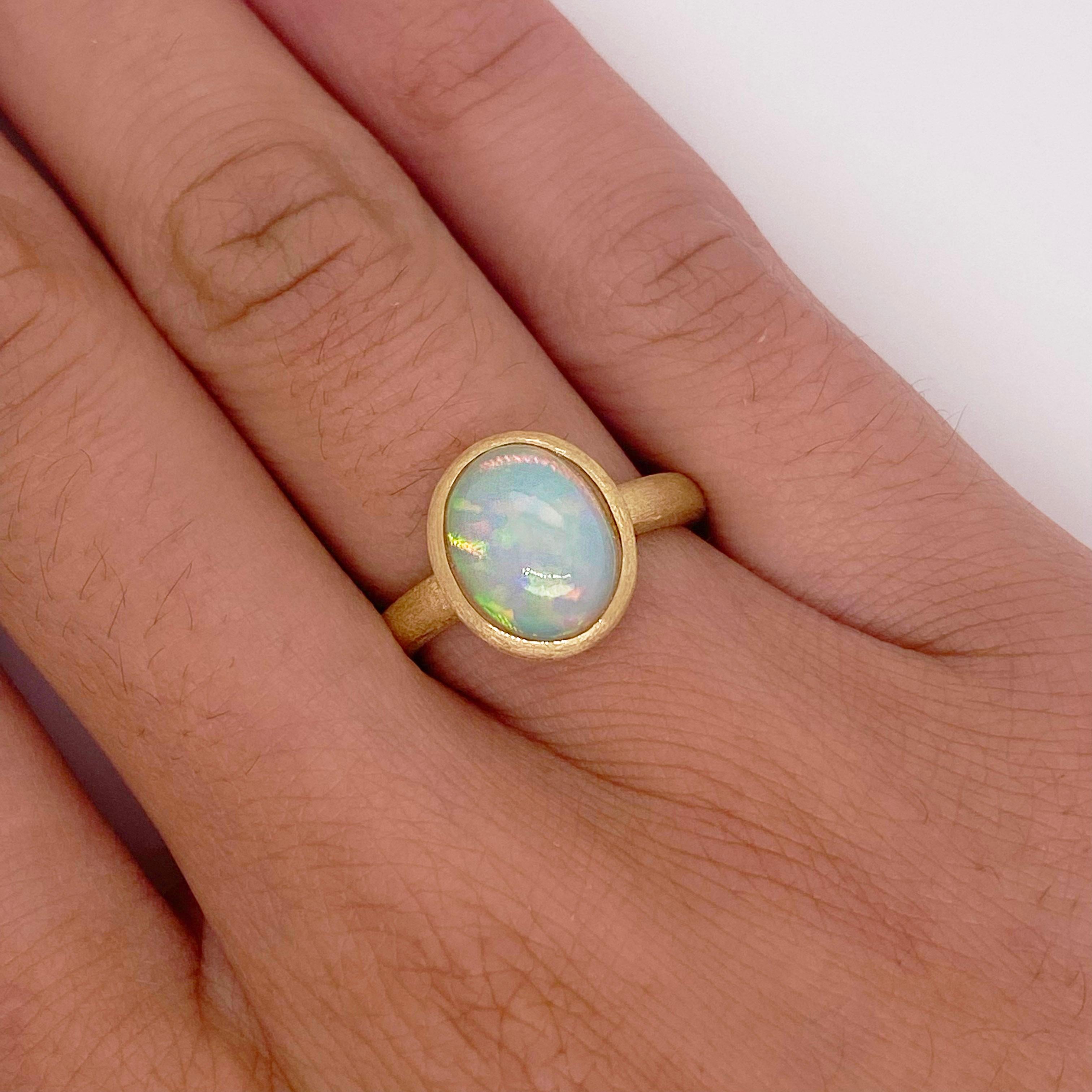 For Sale:  Australian Opal Ring, 2.29ct Opal Brush Finish in 18k Yellow Gold, Bezel Set 5