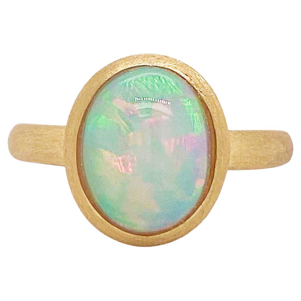 Australian Opal Ring, 2.29ct Opal Brush Finish in 18k Yellow Gold, Bezel Set