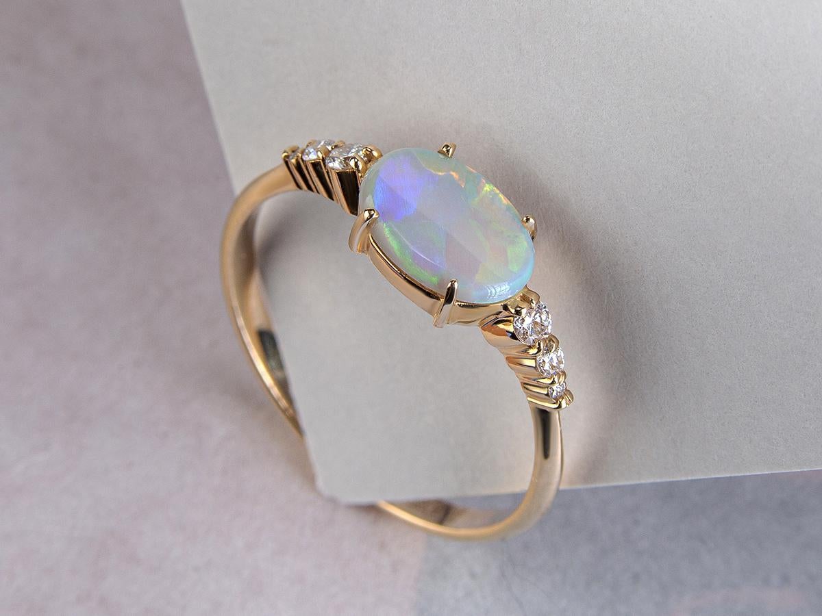 Women's or Men's Australian Opal Ring Gold Unusual engagement Wednesday