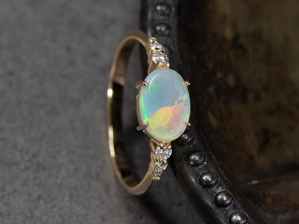 Art Deco Australian Opal Ring Gold Unusual engagement Wednesday