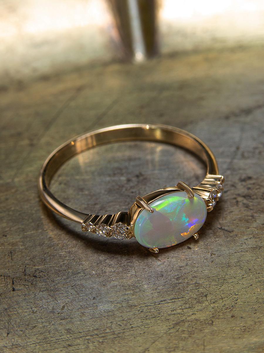 Cabochon Australian Opal Ring Gold Unusual engagement Wednesday