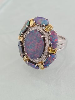 Australian Opal Ring Set in 18 Karat Gold with Diamonds