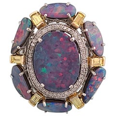 Australian Opal Ring Set in 18 Karat Gold with Diamonds