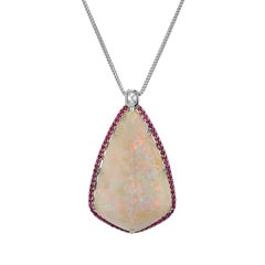 Pendentif en platine avec opale d'Australie, rubis et diamant, certifié GIA