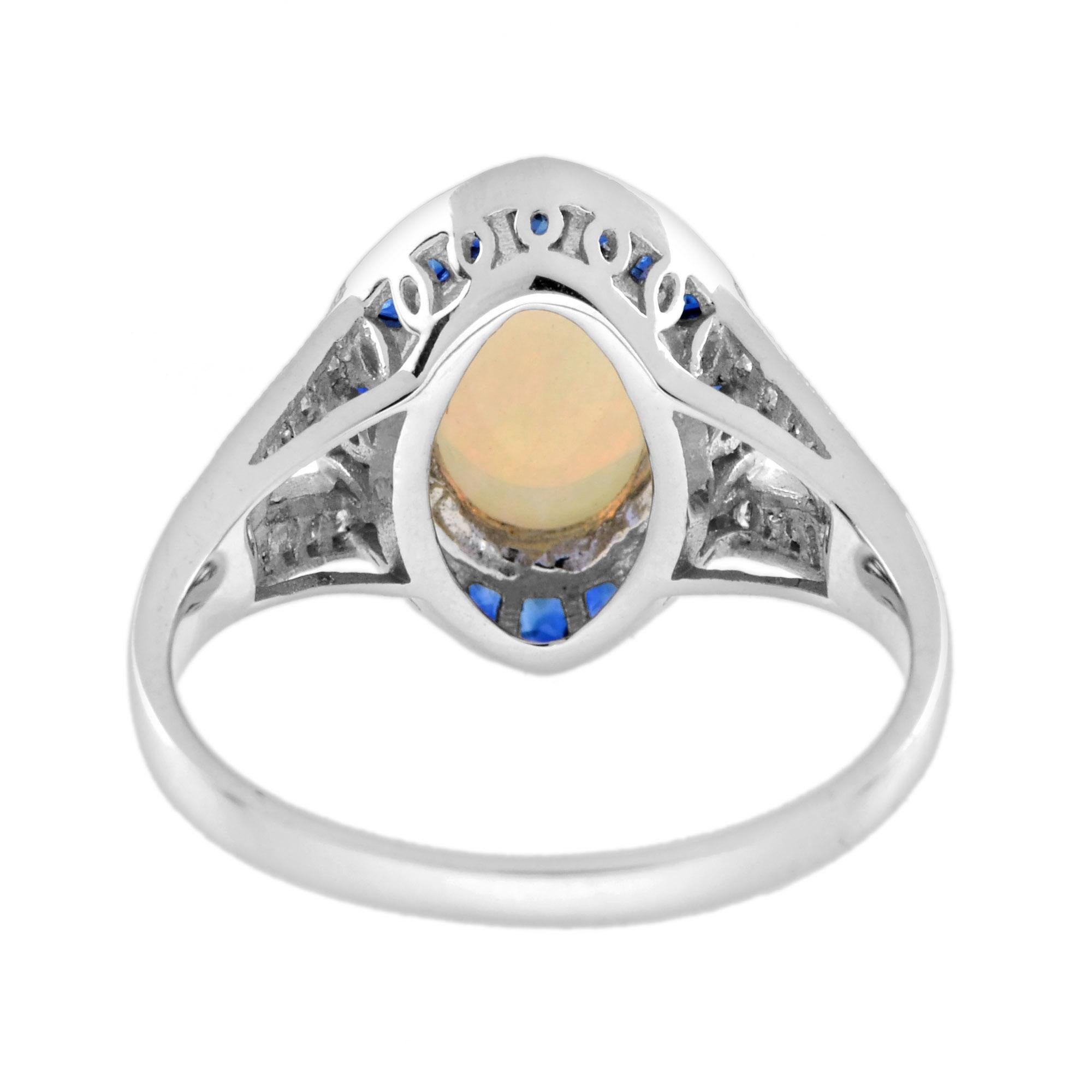 Australian Opal Sapphire and Diamond Marquise Shape Ring in 14K White Gold In New Condition For Sale In Bangkok, TH