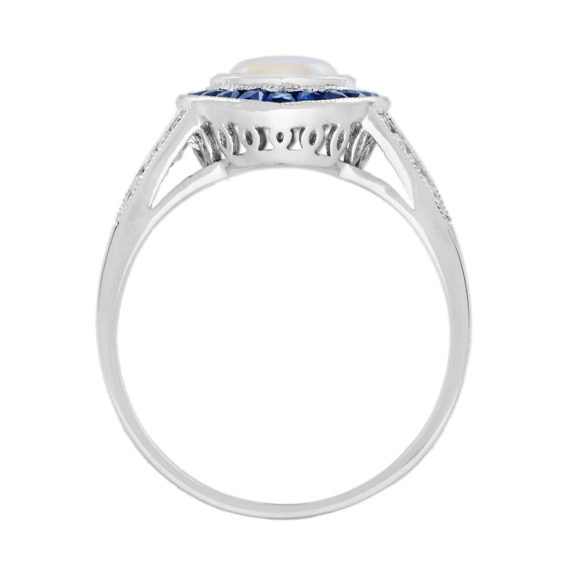 Women's Australian Opal Sapphire and Diamond Marquise Shape Ring in 14K White Gold For Sale