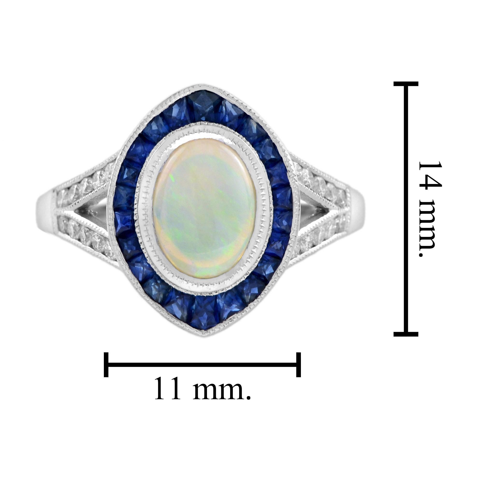 Australian Opal Sapphire and Diamond Marquise Shape Ring in 14K White Gold For Sale 1