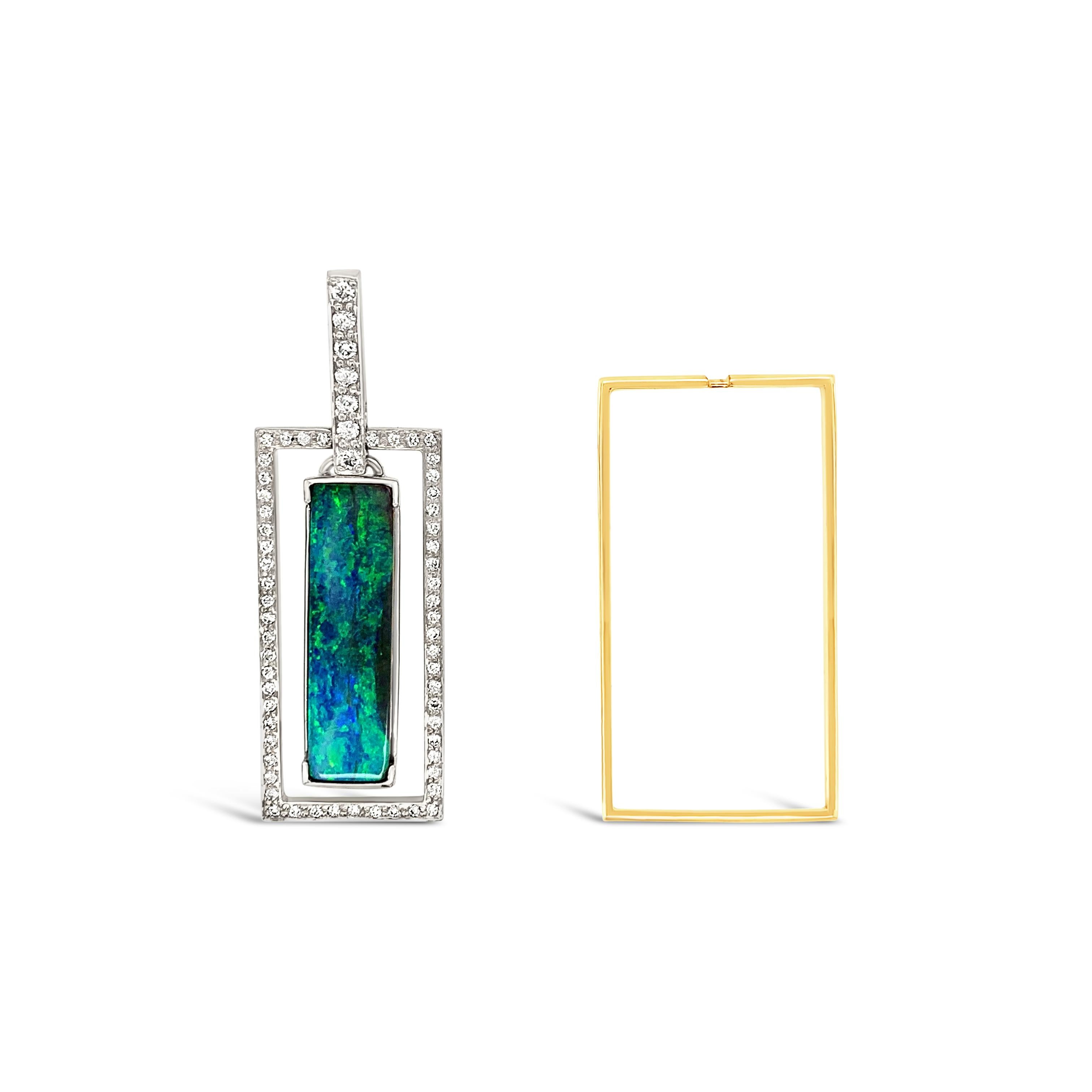 Women's Opal Jewellery Set: Dangle Opal Earrings and Necklace in 18K White, Rose Gold