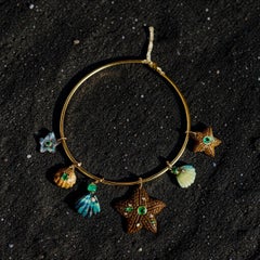 Australian Opal Shell Pendant with Diamond, Emerald & 14k Gold (double rainbow)