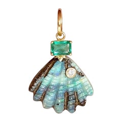 Australian Opal Shell Pendant with Diamond, Emerald & 14k Gold