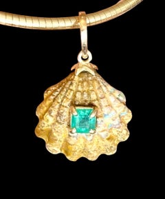 Australian Opal Shell Pendant with Emerald & 14k Gold