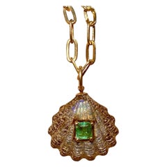 Australian Opal Shell Pendant with Emerald & 14k Gold