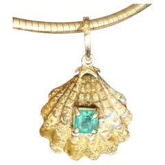 Australian Opal Shell Pendant with Emerald & 14k Gold