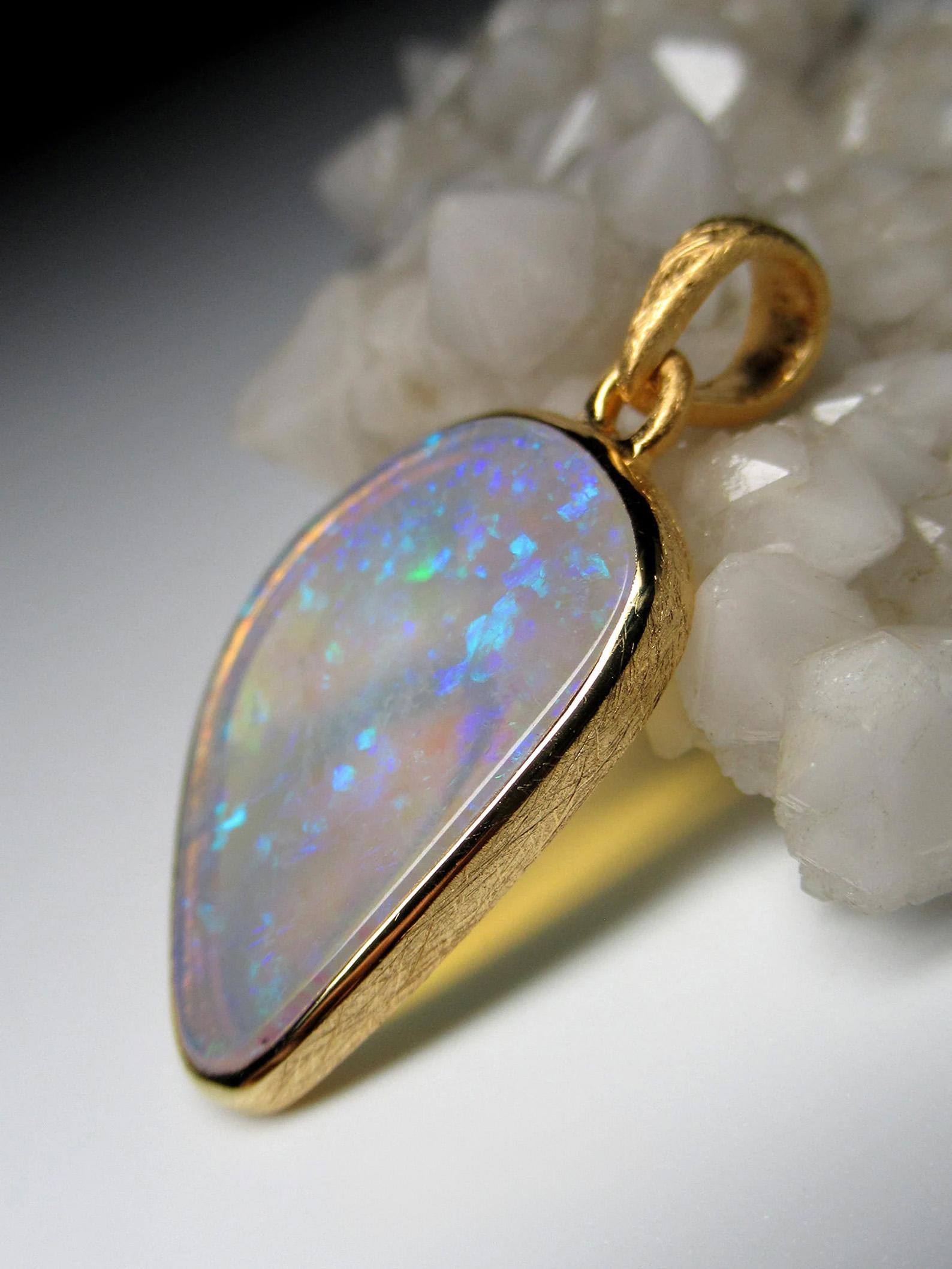 Australian Opal Silver Gold Plated Pendant Colorful Yellow Freeform Blue Stone  2