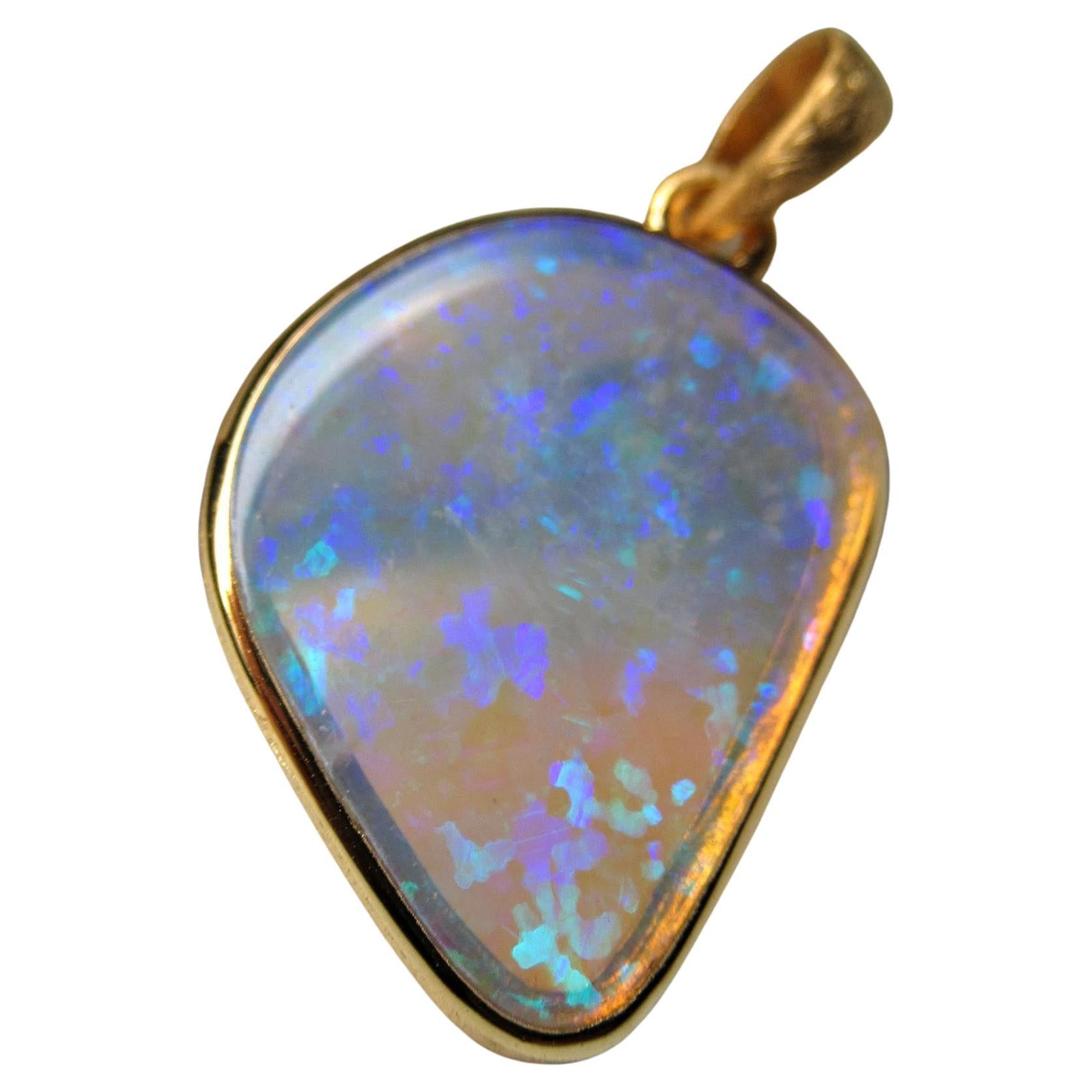 Australian Opal Silver Gold Plated Pendant Colorful Yellow Freeform Blue Stone 