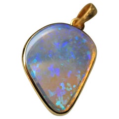 Australian Opal Silver Gold Plated Pendant Colorful Yellow Freeform Blue Stone 