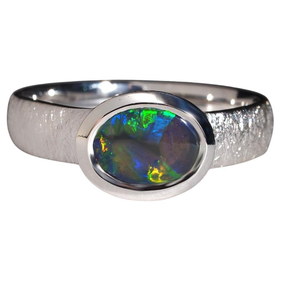 Anello d
argento di opale australiano Gioielli di opale scuro di alta qualità Regalo per una persona speciale