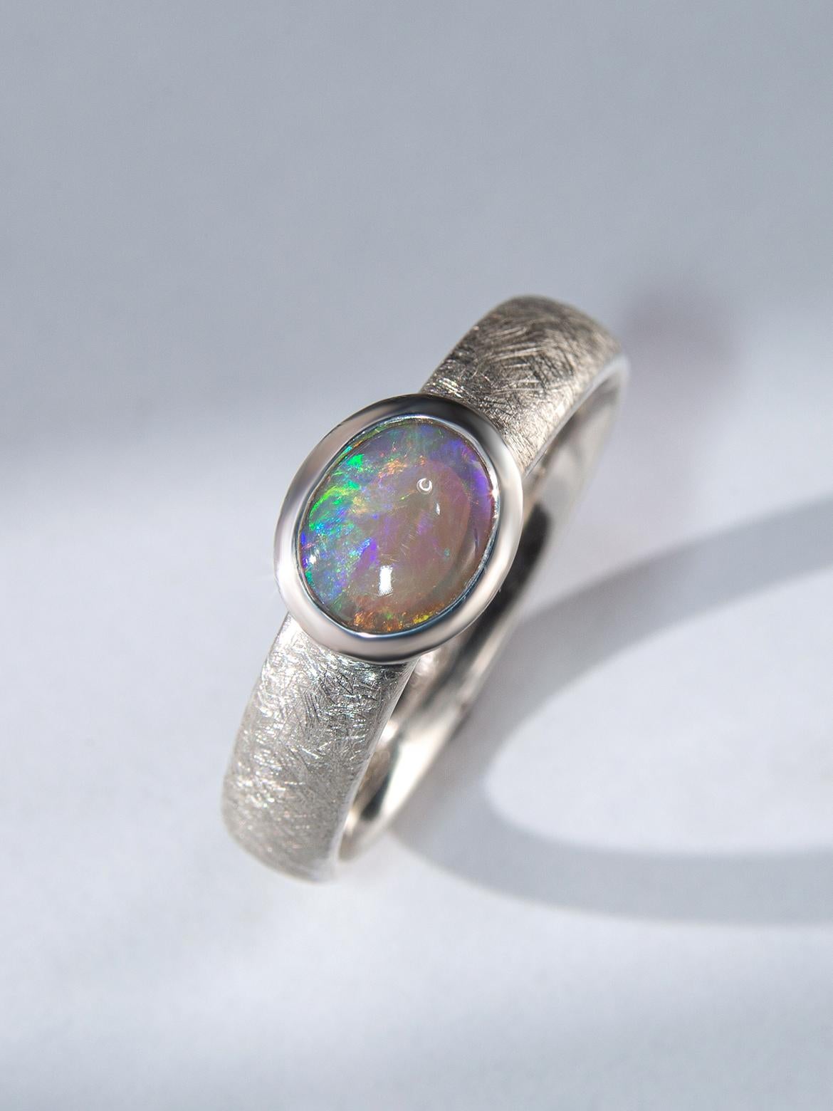 Oval Cut Australian Opal Silver Ring gift Art Therapist girlfriend For Sale