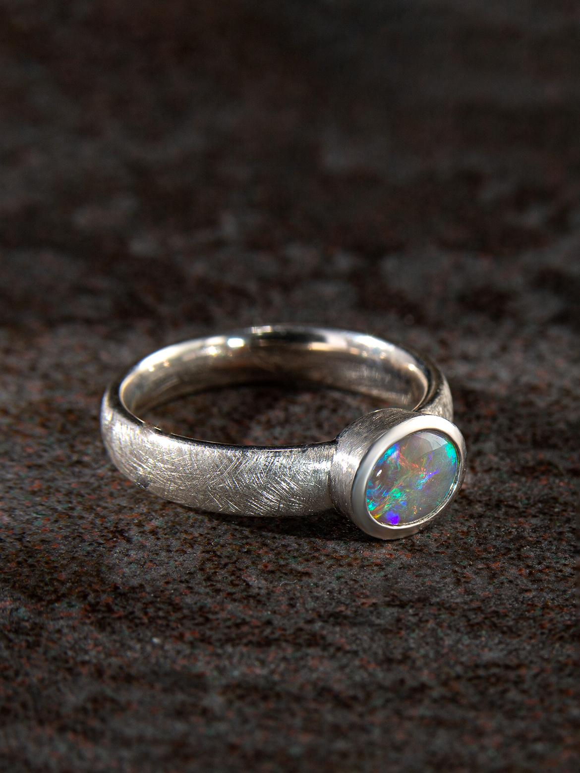 Australian Opal Silver Ring gift Art Therapist girlfriend For Sale 1