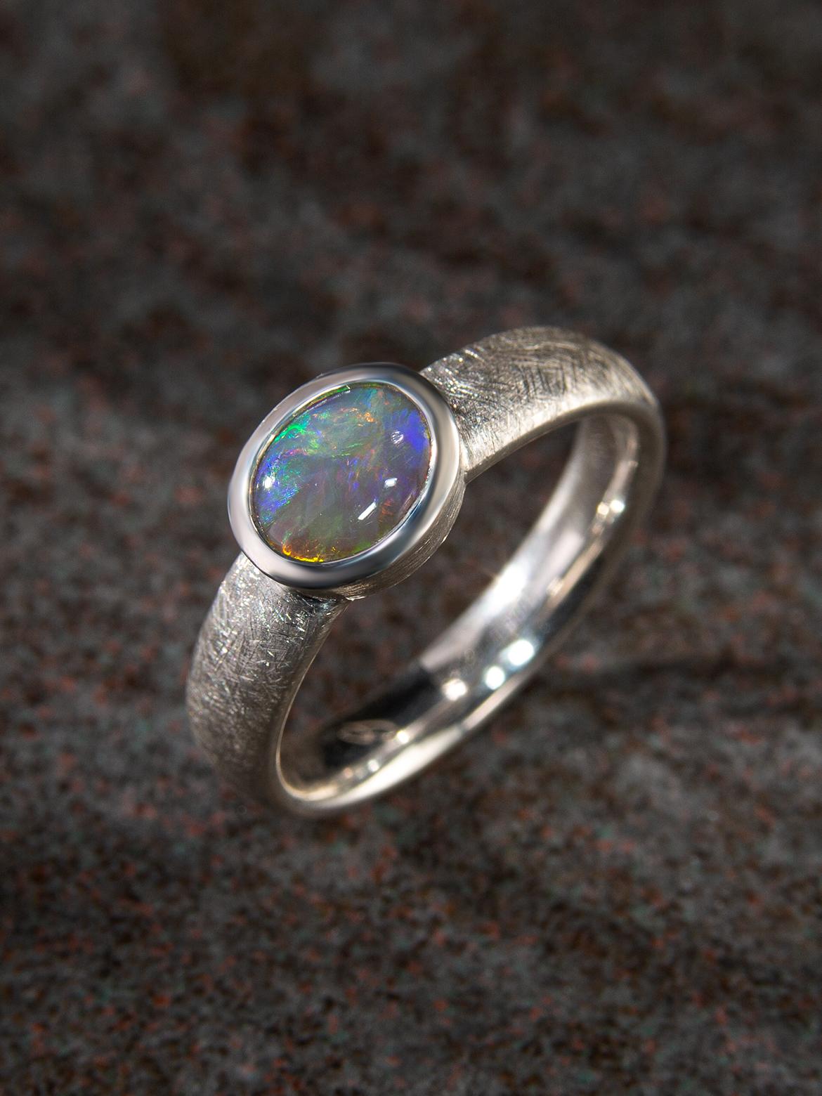 Australian Opal Silver Ring gift Art Therapist girlfriend For Sale 2