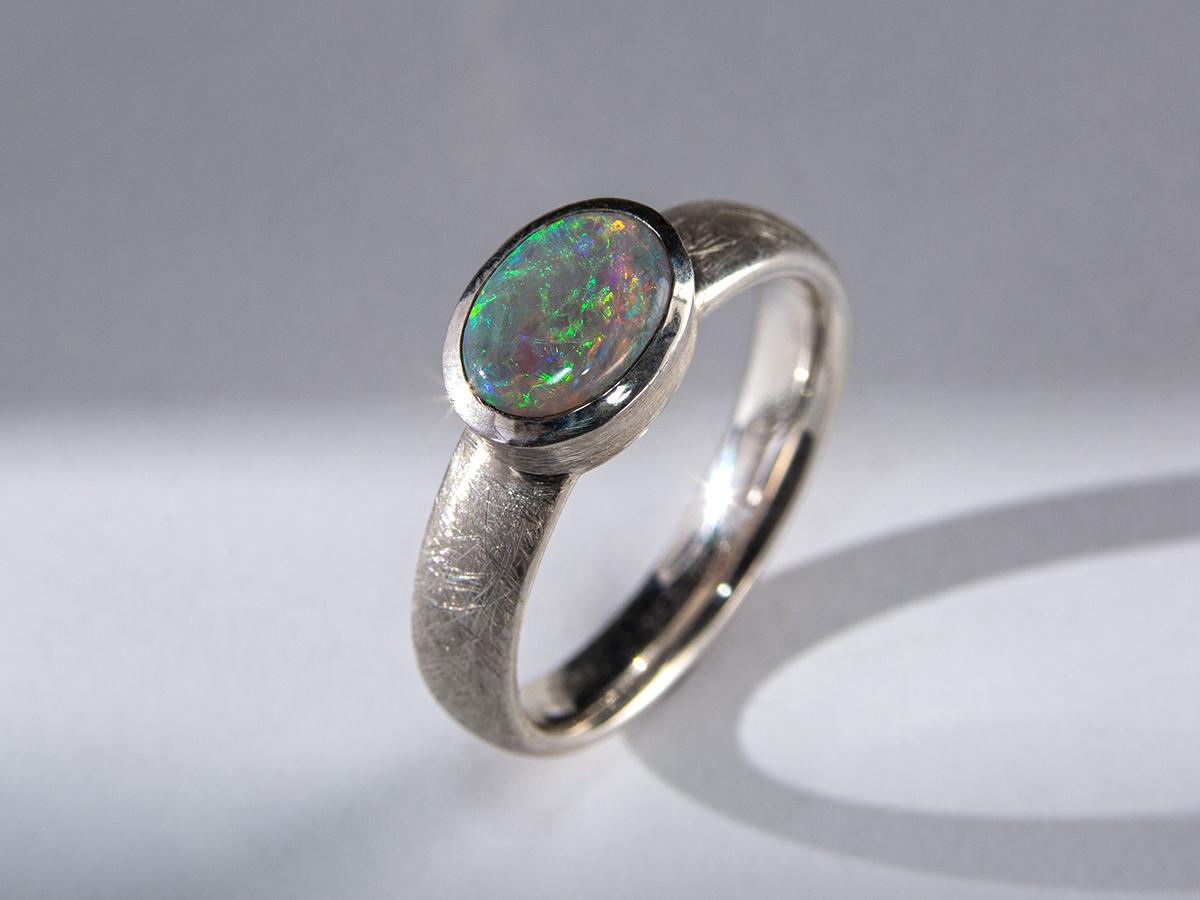 Artisan Australian Opal Silver Ring Yellow Orange Blue Green Gemstone Ring Engagement For Sale