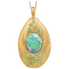 Australischer Anhänger aus Gelbgold mit australischem Opal, Solaire und Granat