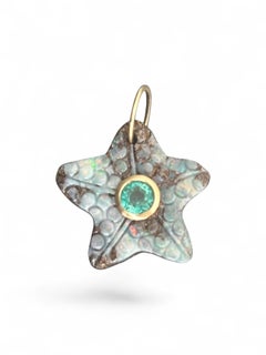 Australian Opal Starfish Pendant with Emerald & 14k Gold