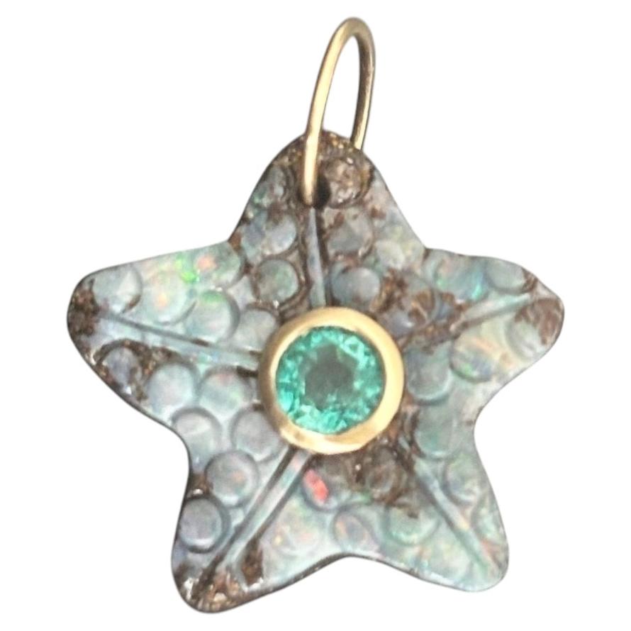 Australian Opal Starfish Pendant with Emerald & 14k Gold For Sale