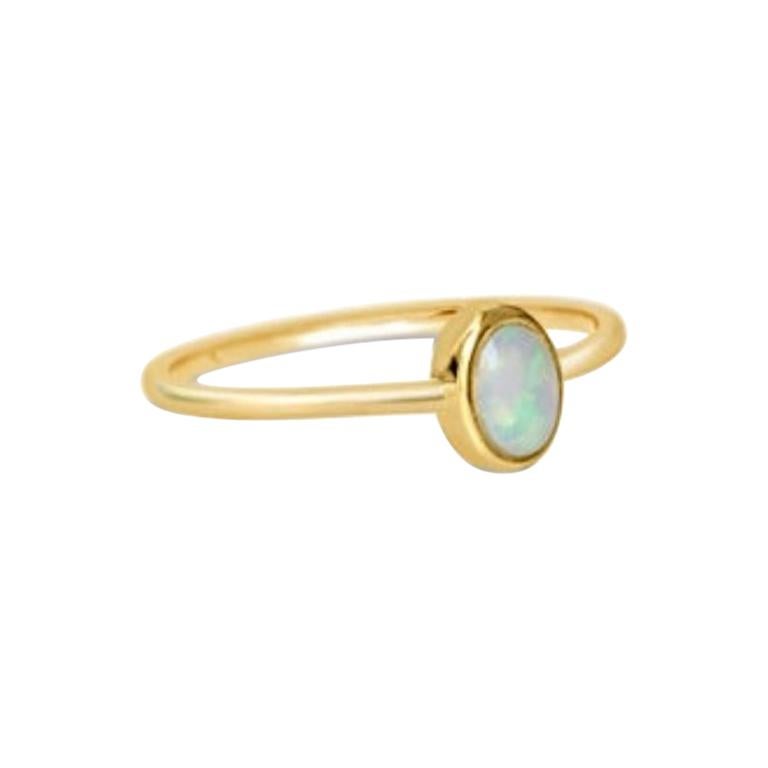 Australian Opal Thin Gold Ring, October Birthstone Ring, 14 Karat Gold Ring For Sale