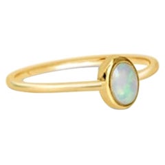 Australian Opal Thin Gold Ring, October Birthstone Ring, 14 Karat Gold Ring