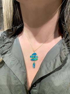 Australian Opal + White Diamond Stack Yellow Gold Drop Necklace, Tej Kothari