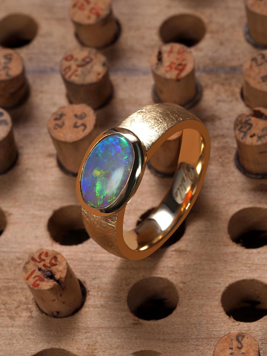 Oval Cut Australian Opal Yellow Gold Engagement Ring For Sale
