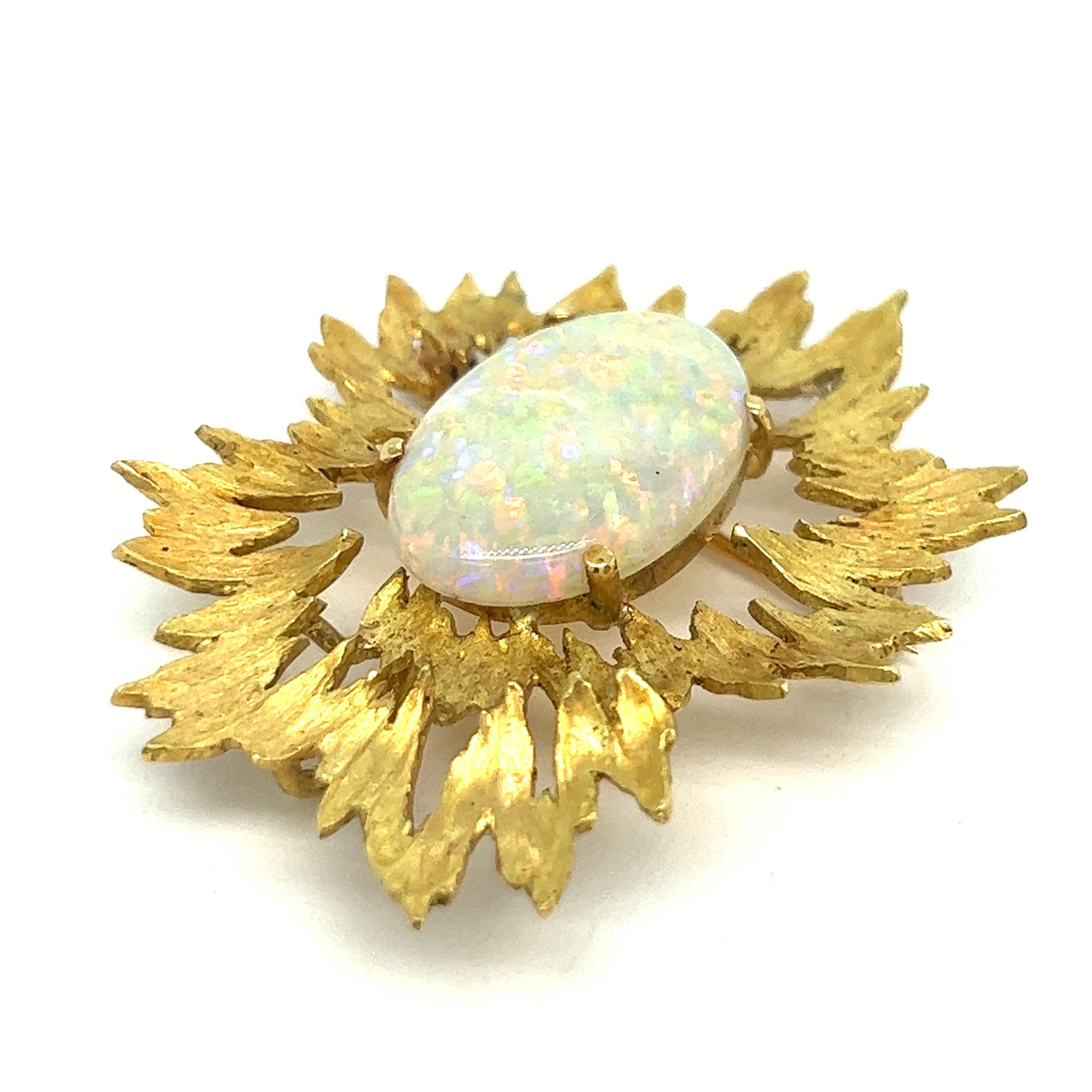 Uncut Australian Opal Yellow Gold Pendant Brooch For Sale