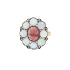 Opali australiani Diamanti Granato Anello da cocktail in oro giallo 14 carati