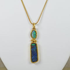 Australian Opals & Forged 22 Karat Gold Hinged Pendant Necklace