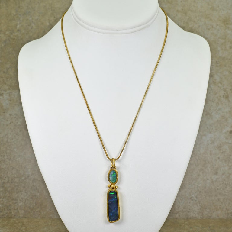 Australian Opals & Forged 22 Karat Gold Hinged Pendant Necklace In New Condition For Sale In Naples, FL