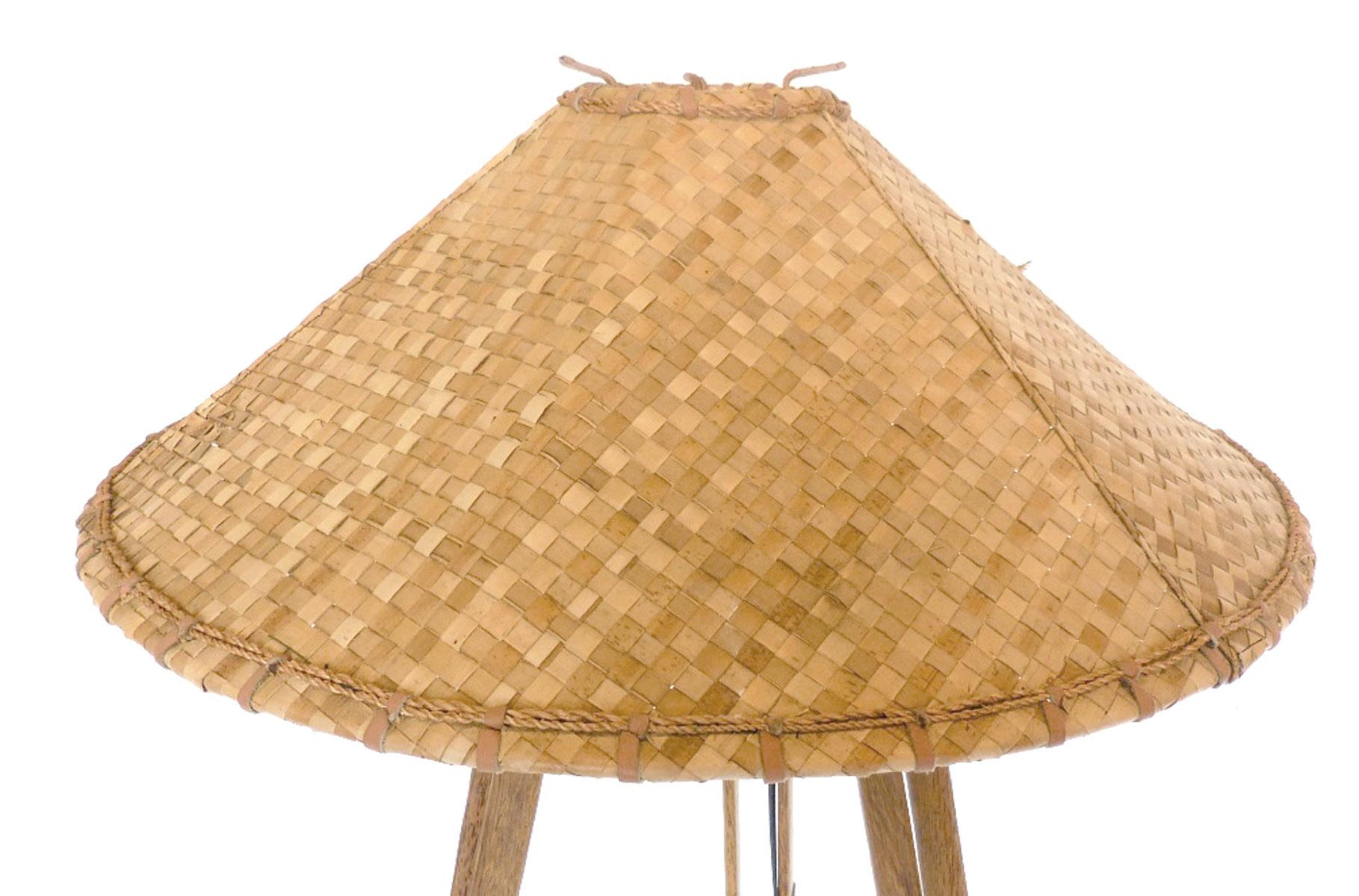 Straw Australian Palm Wood Floor Lamp