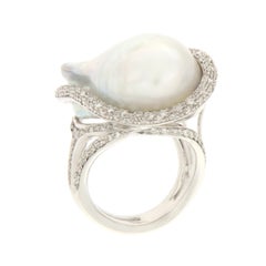 Australian Pearl 18 Karat White Gold Diamonds Cocktail Ring