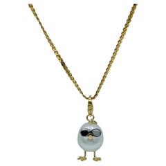 Australian Pearl 18kt Gold Pendant Necklace Charm Chick Sunglasses Made in Italy