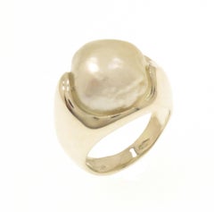 Australian Pearl 9 Karat White Gold Dome Ring Handcrafted
