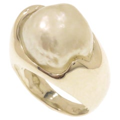 Australian Pearl 9 Karat White Gold Dome Ring Handcrafted 