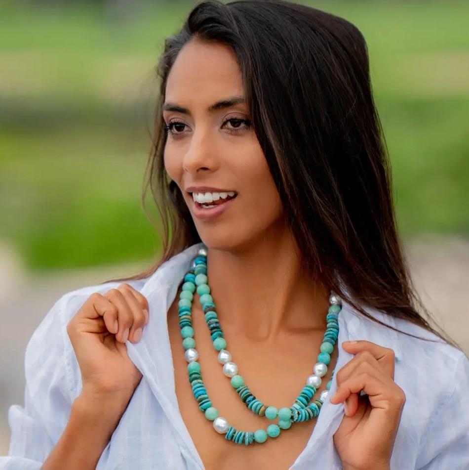 Australian Pearl Amazonite and Turquoise Necklace For Sale 2