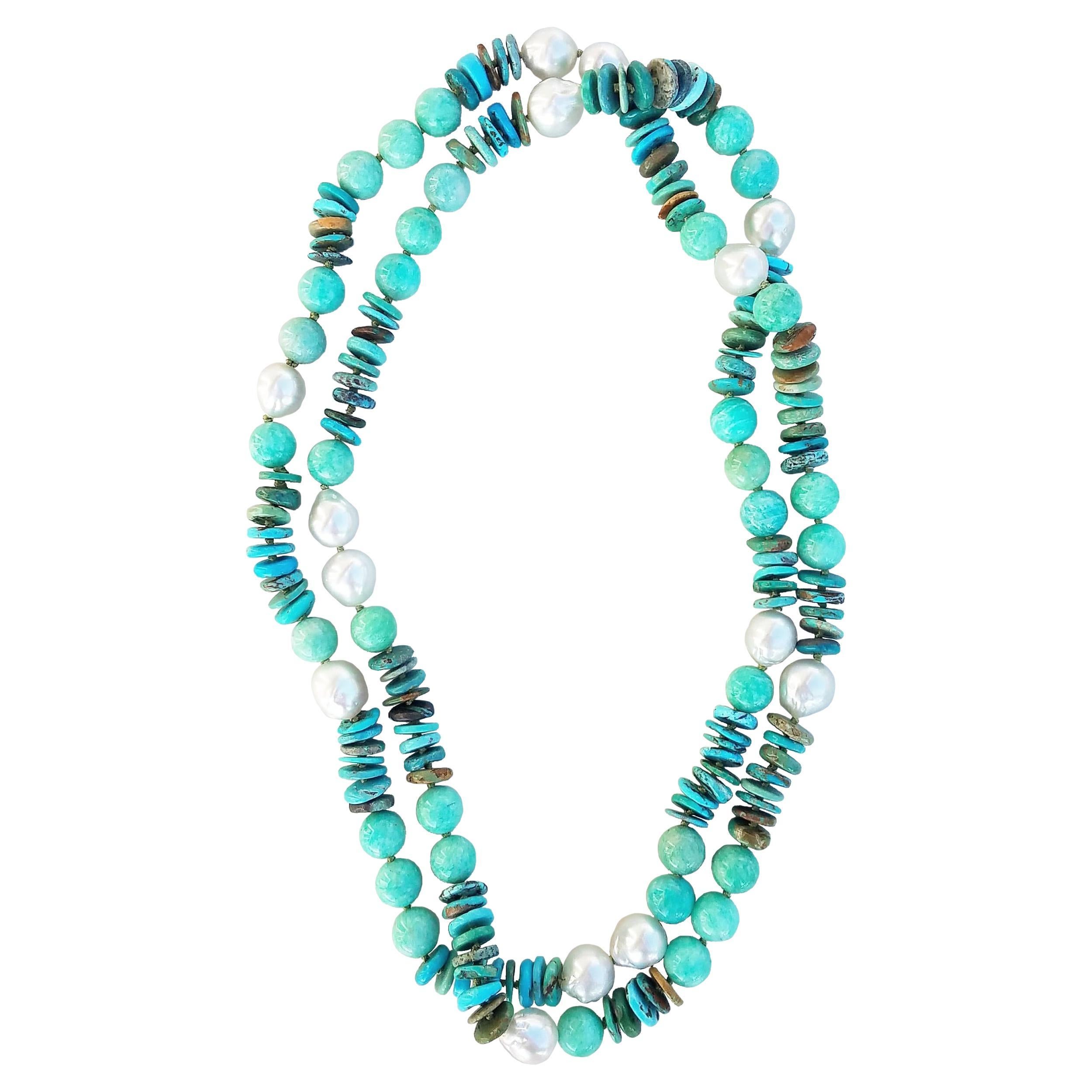 Australian Pearl Amazonite and Turquoise Necklace