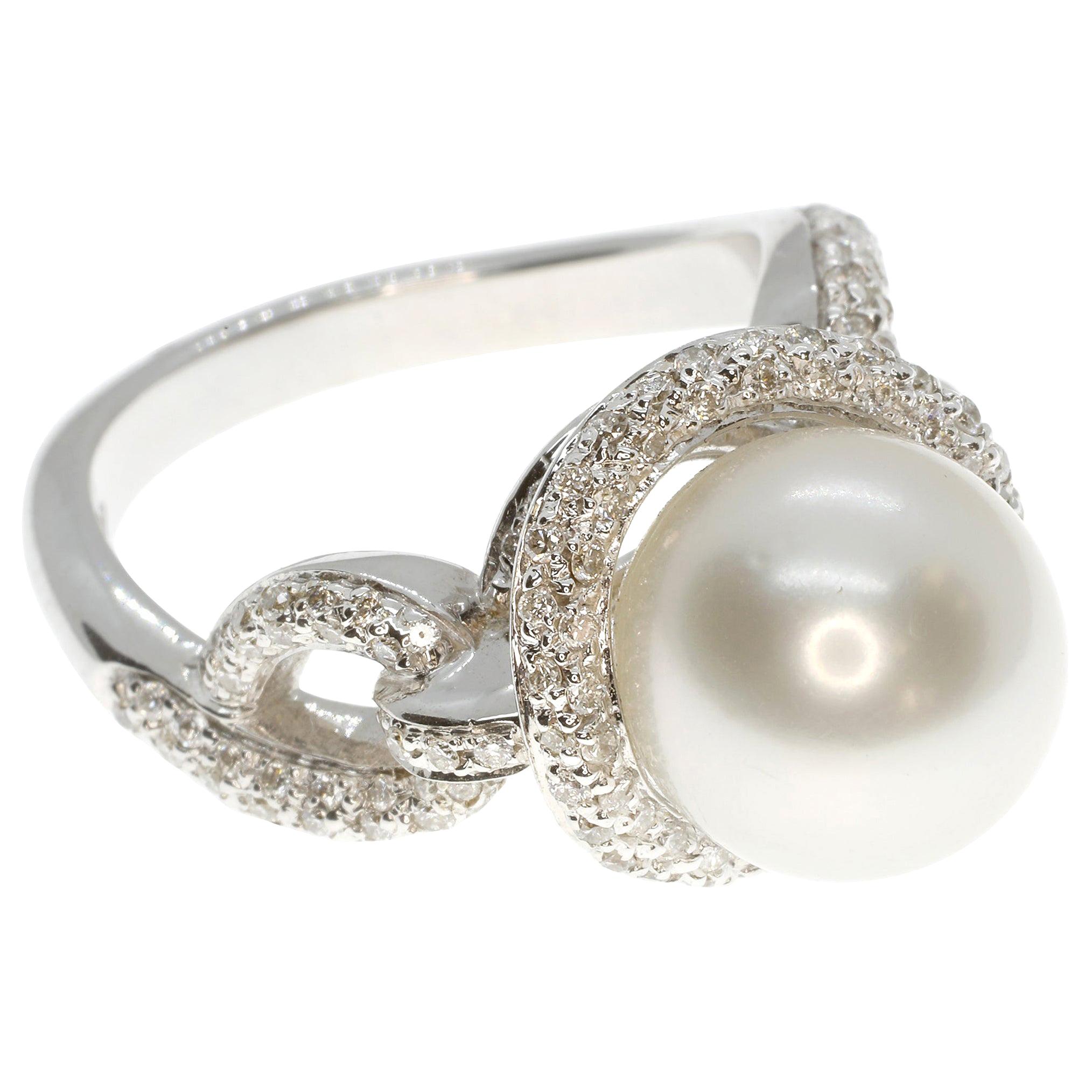 Australischer Perlen- und weißer Diamant-Cocktailring aus 18 Karat Gold, 21. Jahrhundert 