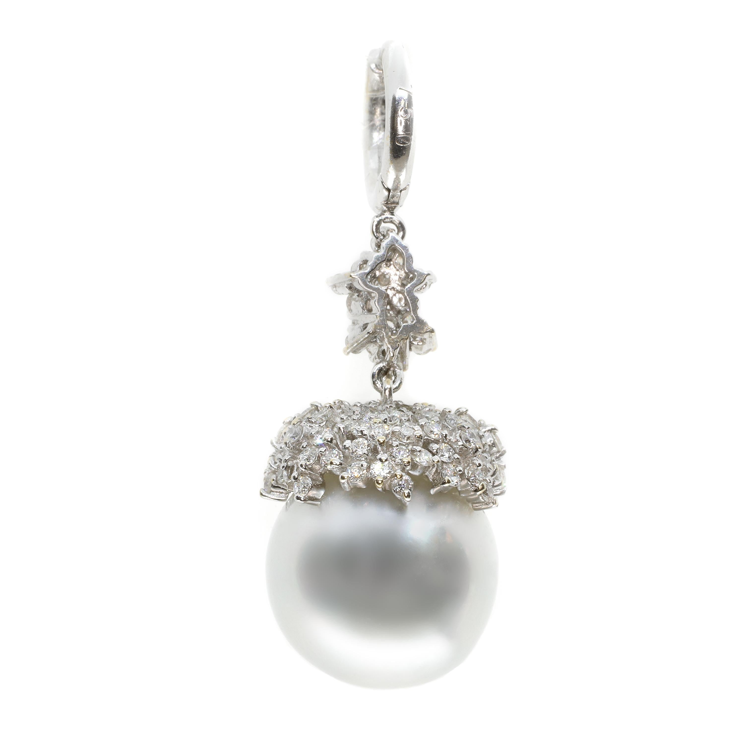 Modern Contemporary 18 Karat White Gold Australian Pearl and White Diamond Earrings For Sale