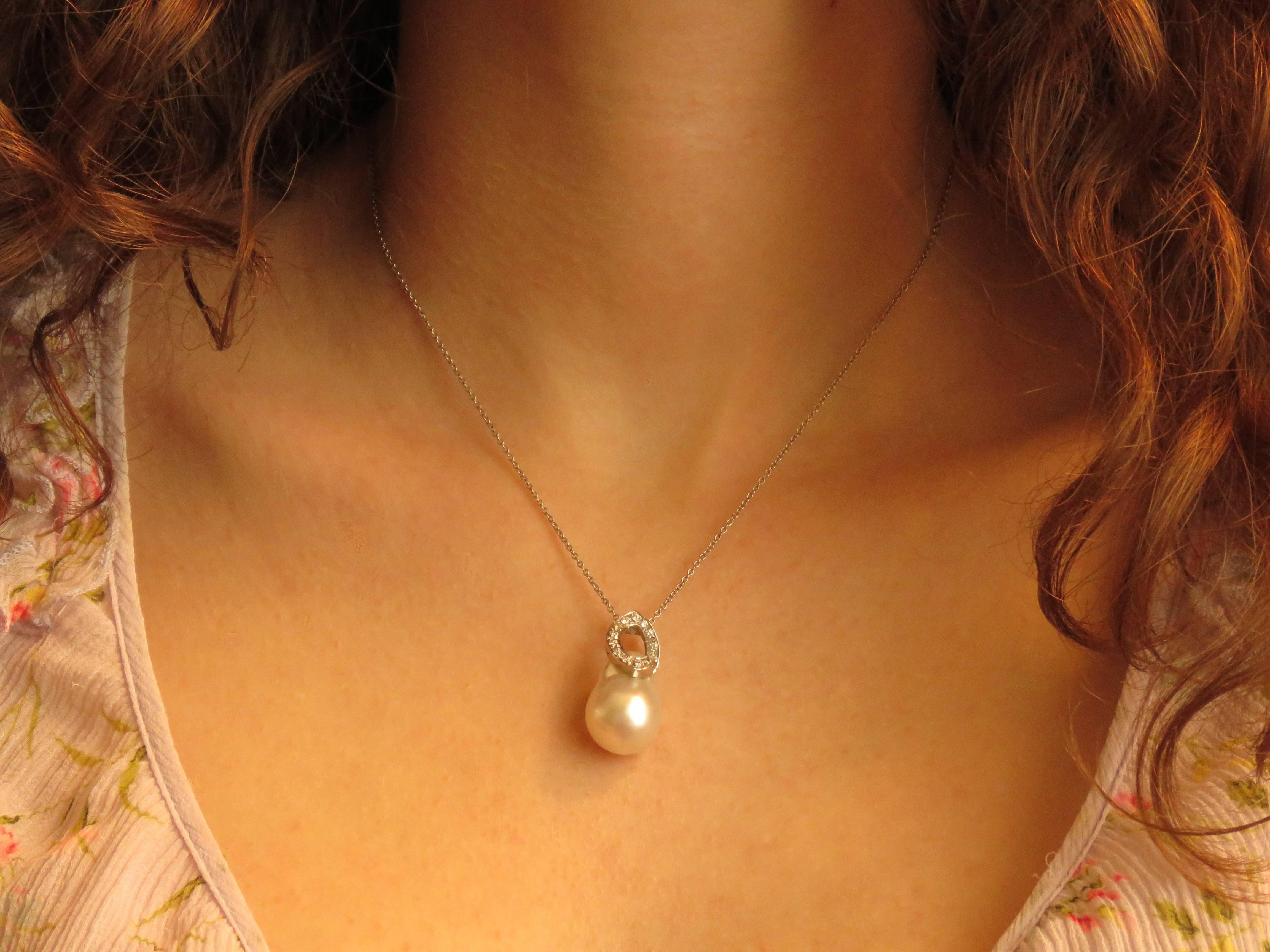 Modern Australian Pearl Diamonds 18k White Gold Necklace Handmade For Sale